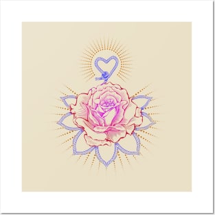 Flower Heart colorful tattoo art style Posters and Art